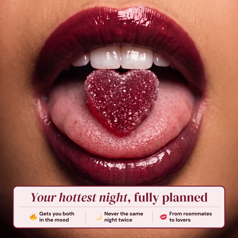 Make Me gummy heart on tongue